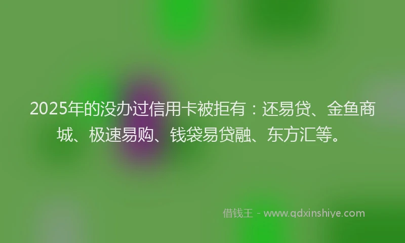 2025年的没办过信用卡被拒有：还易贷、金鱼商城、极速易购、钱袋易贷融、东方汇等。