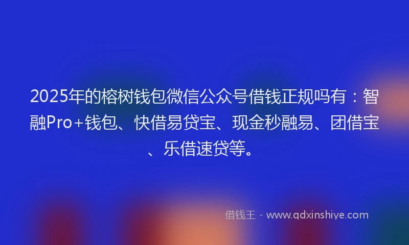 2025年的榕树钱包微信公众号借钱正规吗有：智融Pro+钱包、快借易贷宝、现金秒融易、团借宝、乐借速贷等。
