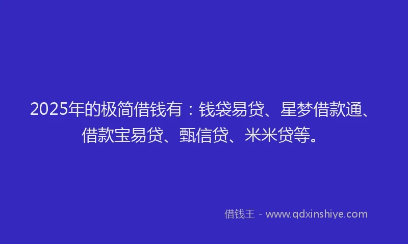 2025年的极简借钱有：钱袋易贷、星梦借款通、借款宝易贷、甄信贷、米米贷等。