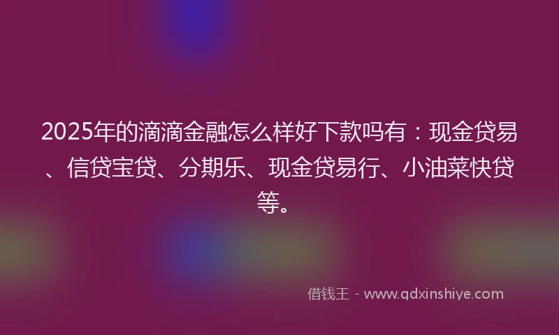 2025年的滴滴金融怎么样好下款吗有：现金贷易、信贷宝贷、分期乐、现金贷易行、小油菜快贷等。