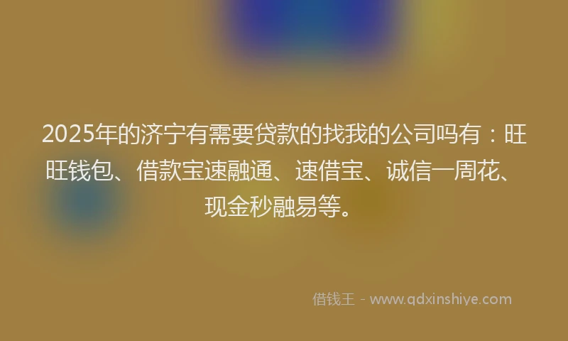 2025年的济宁有需要贷款的找我的公司吗有：旺旺钱包、借款宝速融通、速借宝、诚信一周花、现金秒融易等。