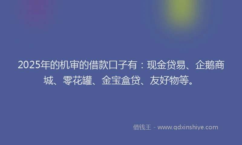 2025年的机审的借款口子有：现金贷易、企鹅商城、零花罐、金宝盒贷、友好物等。