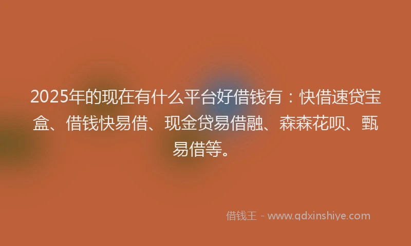 2025年的现在有什么平台好借钱有：快借速贷宝盒、借钱快易借、现金贷易借融、森森花呗、甄易借等。