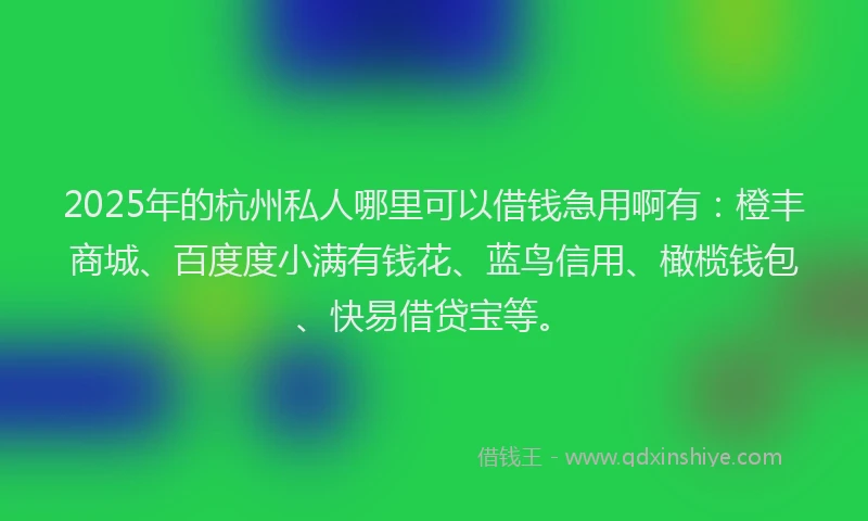 2025年的杭州私人哪里可以借钱急用啊有：橙丰商城、百度度小满有钱花、蓝鸟信用、橄榄钱包、快易借贷宝等。