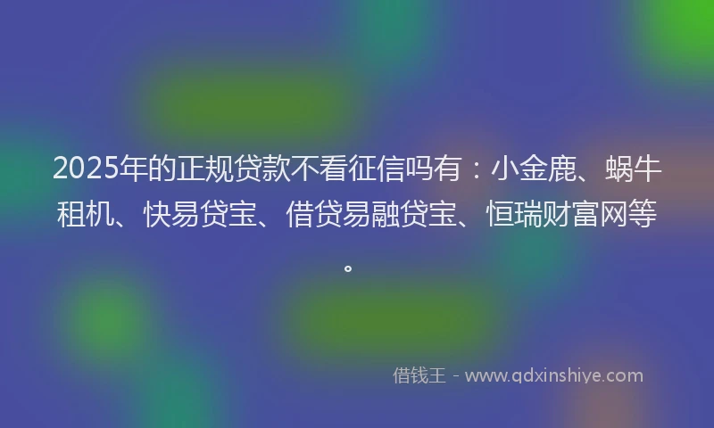 2025年的正规贷款不看征信吗有：小金鹿、蜗牛租机、快易贷宝、借贷易融贷宝、恒瑞财富网等。