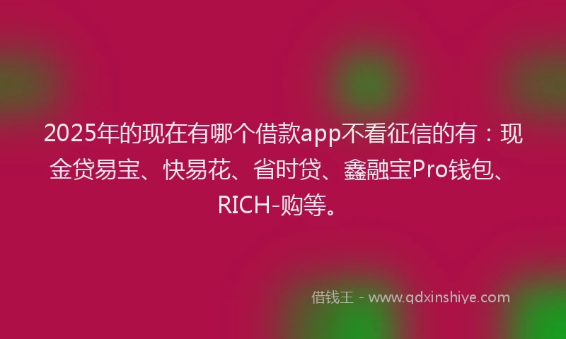2025年的现在有哪个借款app不看征信的有：现金贷易宝、快易花、省时贷、鑫融宝Pro钱包、RICH-购等。