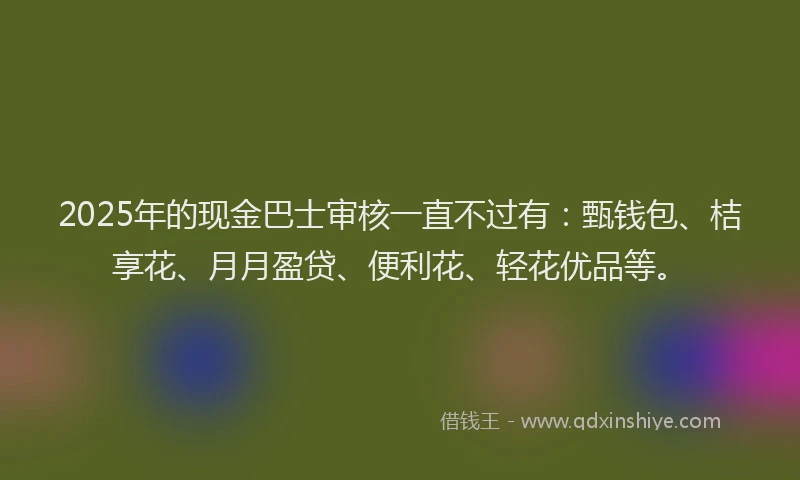 2025年的现金巴士审核一直不过有：甄钱包、桔享花、月月盈贷、便利花、轻花优品等。
