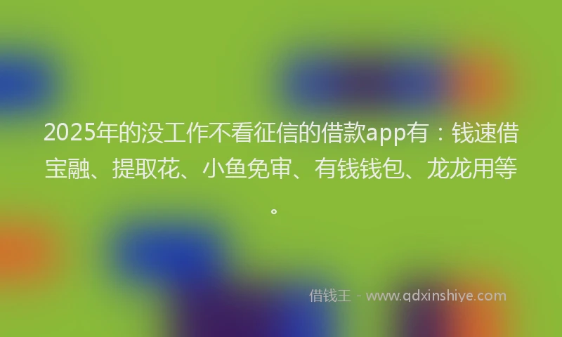2025年的没工作不看征信的借款app有：钱速借宝融、提取花、小鱼免审、有钱钱包、龙龙用等。