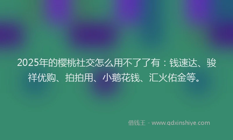 2025年的樱桃社交怎么用不了了有：钱速达、骏祥优购、拍拍用、小鹅花钱、汇火佑金等。