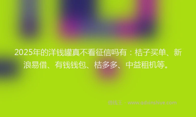 2025年的洋钱罐真不看征信吗有：桔子买单、新浪易借、有钱钱包、桔多多、中益租机等。