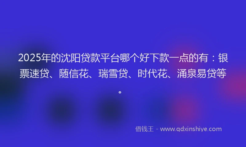 2025年的沈阳贷款平台哪个好下款一点的有：银票速贷、随信花、瑞雪贷、时代花、涌泉易贷等。