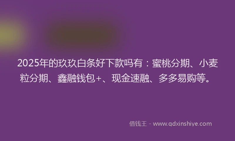 2025年的玖玖白条好下款吗有：蜜桃分期、小麦粒分期、鑫融钱包+、现金速融、多多易购等。
