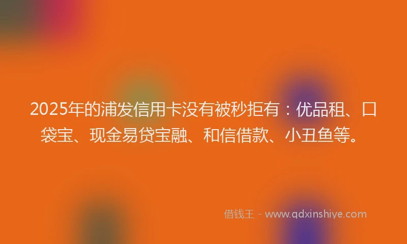 2025年的浦发信用卡没有被秒拒有：优品租、口袋宝、现金易贷宝融、和信借款、小丑鱼等。
