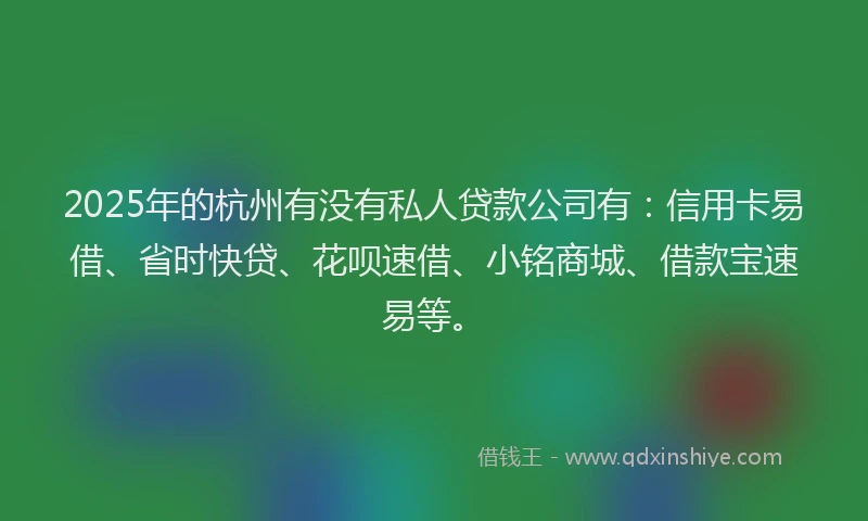 2025年的杭州有没有私人贷款公司有：信用卡易借、省时快贷、花呗速借、小铭商城、借款宝速易等。
