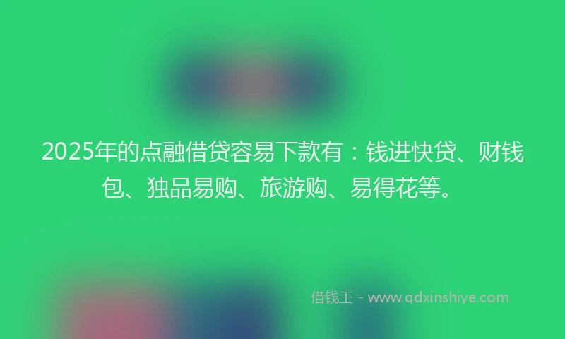 2025年的点融借贷容易下款有：钱进快贷、财钱包、独品易购、旅游购、易得花等。
