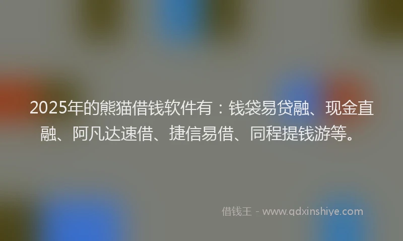 2025年的熊猫借钱软件有：钱袋易贷融、现金直融、阿凡达速借、捷信易借、同程提钱游等。