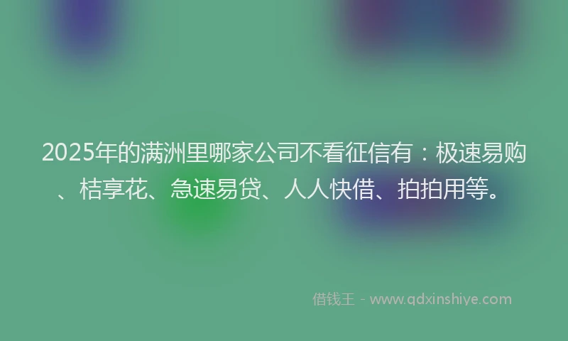2025年的满洲里哪家公司不看征信有：极速易购、桔享花、急速易贷、人人快借、拍拍用等。
