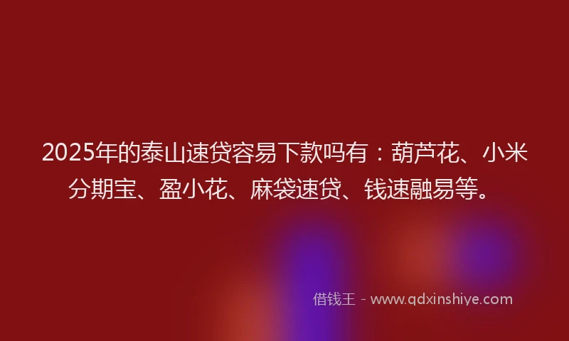 2025年的泰山速贷容易下款吗有：葫芦花、小米分期宝、盈小花、麻袋速贷、钱速融易等。