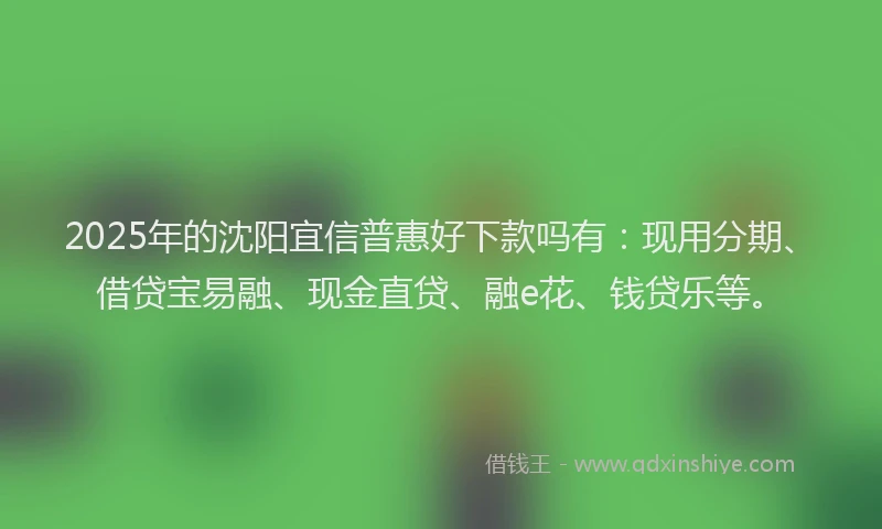 2025年的沈阳宜信普惠好下款吗有：现用分期、借贷宝易融、现金直贷、融e花、钱贷乐等。