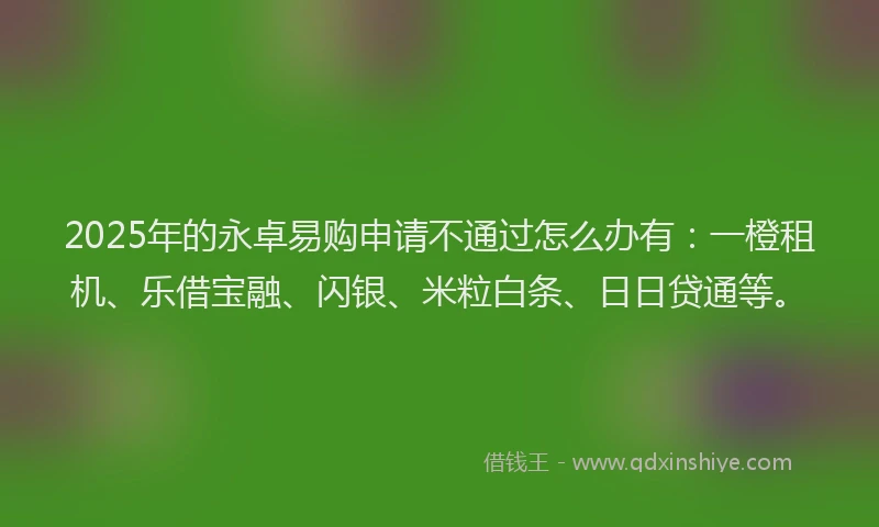 2025年的永卓易购申请不通过怎么办有：一橙租机、乐借宝融、闪银、米粒白条、日日贷通等。