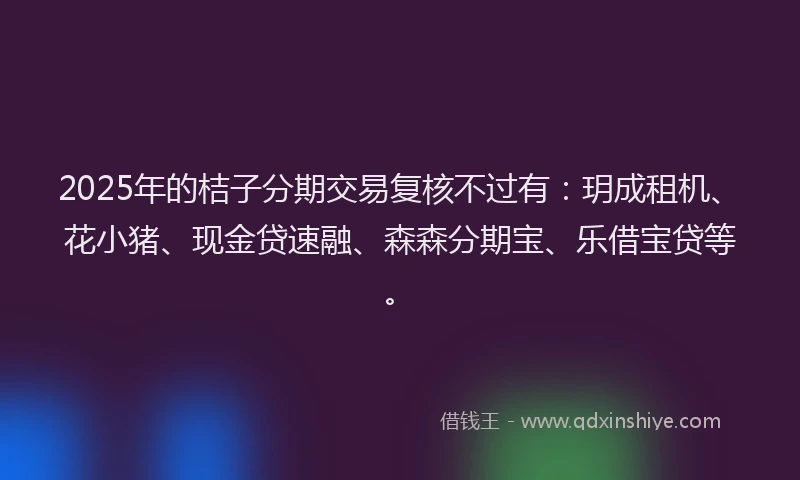2025年的桔子分期交易复核不过有：玥成租机、花小猪、现金贷速融、森森分期宝、乐借宝贷等。