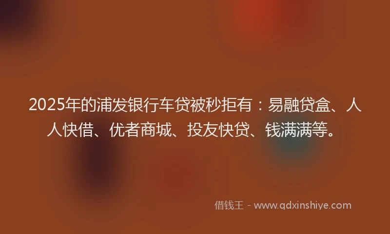 2025年的浦发银行车贷被秒拒有：易融贷盒、人人快借、优者商城、投友快贷、钱满满等。
