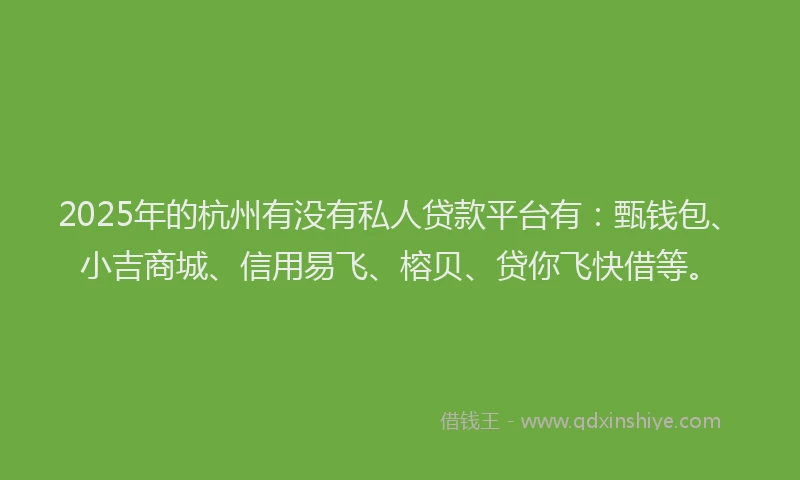 2025年的杭州有没有私人贷款平台有：甄钱包、小吉商城、信用易飞、榕贝、贷你飞快借等。