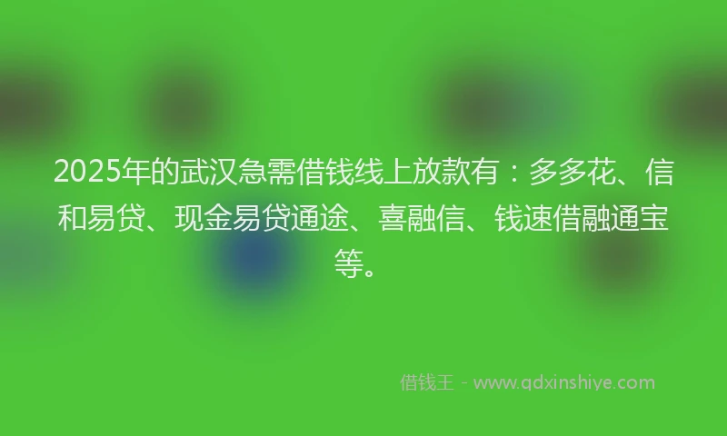 2025年的武汉急需借钱线上放款有：多多花、信和易贷、现金易贷通途、喜融信、钱速借融通宝等。