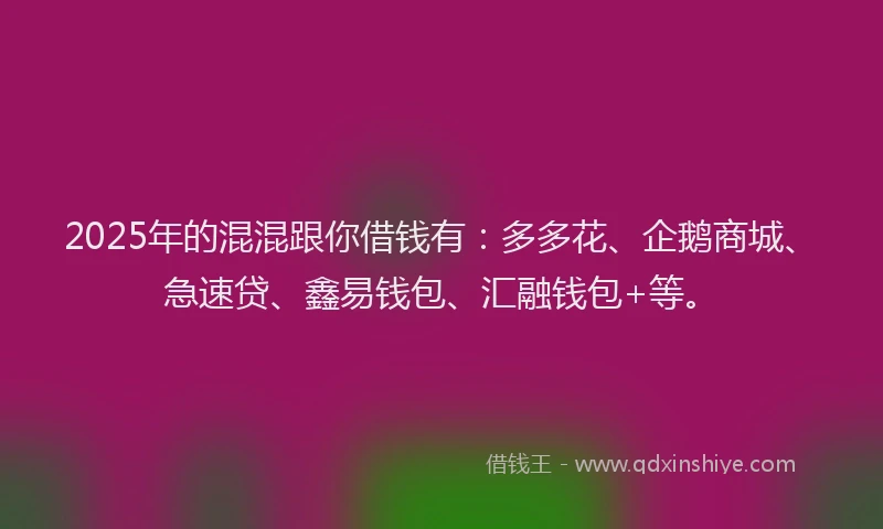 2025年的混混跟你借钱有：多多花、企鹅商城、急速贷、鑫易钱包、汇融钱包+等。