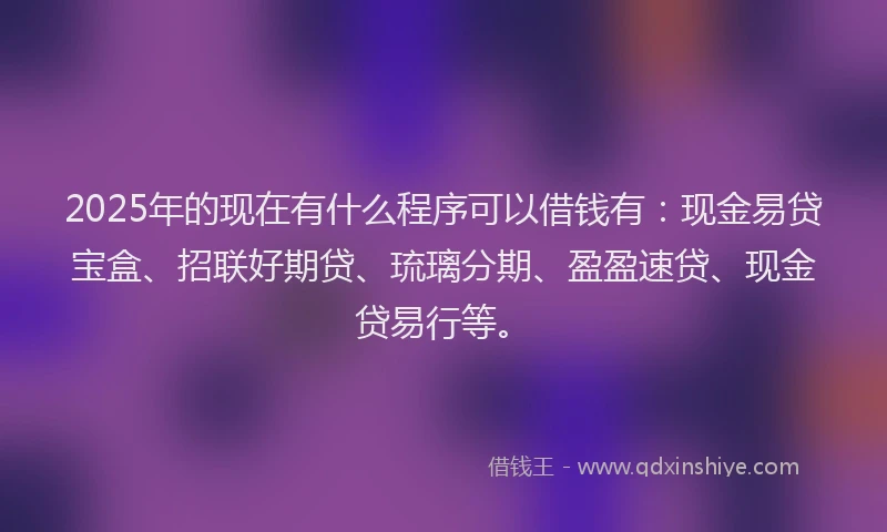 2025年的现在有什么程序可以借钱有：现金易贷宝盒、招联好期贷、琉璃分期、盈盈速贷、现金贷易行等。