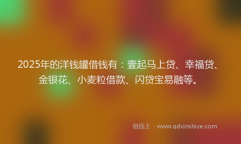 2025年的洋钱罐借钱有：壹起马上贷、幸福贷、金银花、小麦粒借款、闪贷宝易融等。