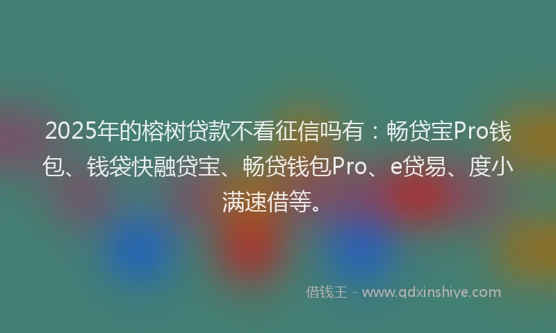 2025年的榕树贷款不看征信吗有：畅贷宝Pro钱包、钱袋快融贷宝、畅贷钱包Pro、e贷易、度小满速借等。