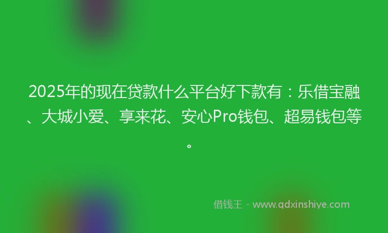 2025年的现在贷款什么平台好下款有：乐借宝融、大城小爱、享来花、安心Pro钱包、超易钱包等。