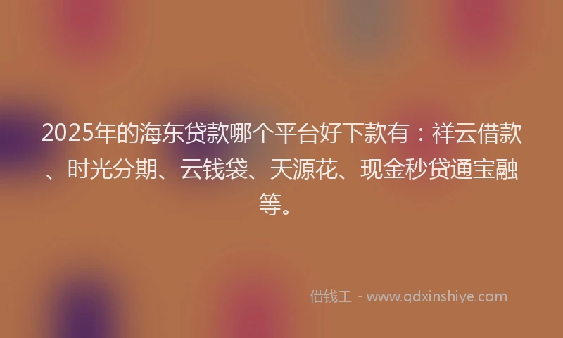 2025年的海东贷款哪个平台好下款有：祥云借款、时光分期、云钱袋、天源花、现金秒贷通宝融等。