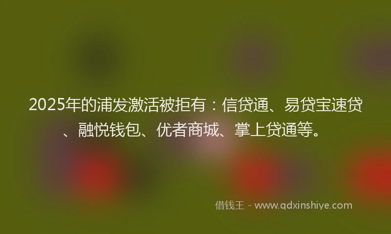 2025年的浦发激活被拒有：信贷通、易贷宝速贷、融悦钱包、优者商城、掌上贷通等。
