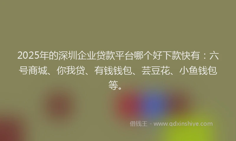 2025年的深圳企业贷款平台哪个好下款快有：六号商城、你我贷、有钱钱包、芸豆花、小鱼钱包等。