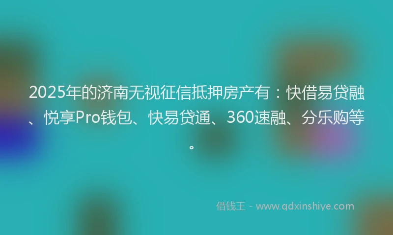 2025年的济南无视征信抵押房产有：快借易贷融、悦享Pro钱包、快易贷通、360速融、分乐购等。