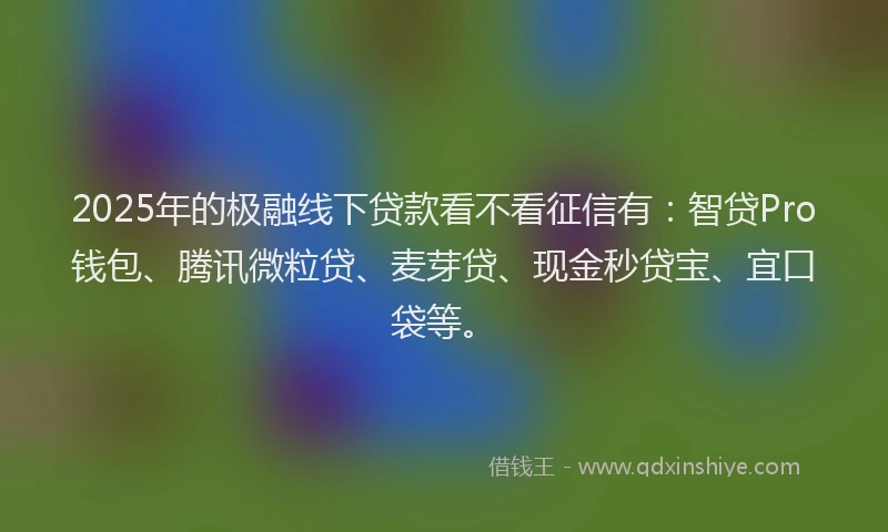 2025年的极融线下贷款看不看征信有：智贷Pro钱包、腾讯微粒贷、麦芽贷、现金秒贷宝、宜口袋等。