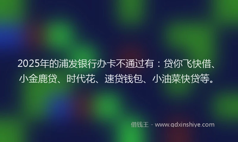 2025年的浦发银行办卡不通过有：贷你飞快借、小金鹿贷、时代花、速贷钱包、小油菜快贷等。
