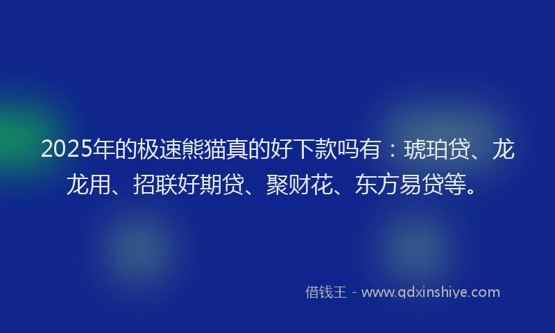 2025年的极速熊猫真的好下款吗有：琥珀贷、龙龙用、招联好期贷、聚财花、东方易贷等。