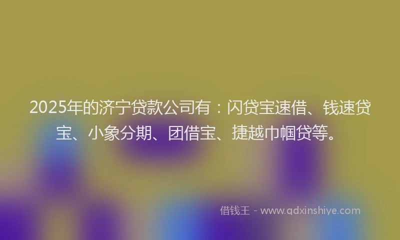 2025年的济宁贷款公司有：闪贷宝速借、钱速贷宝、小象分期、团借宝、捷越巾帼贷等。