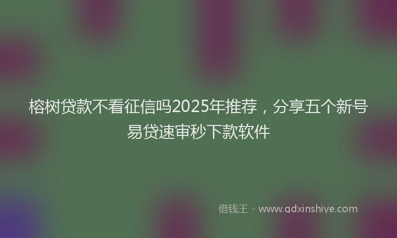 榕树贷款不看征信吗2025年推荐，分享五个新号易贷速审秒下款软件