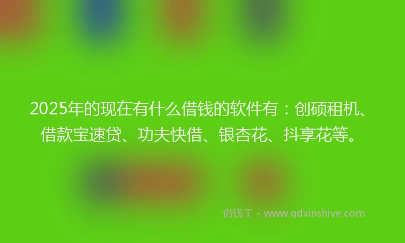 2025年的现在有什么借钱的软件有：创硕租机、借款宝速贷、功夫快借、银杏花、抖享花等。