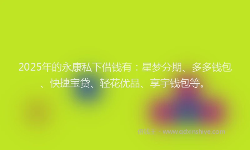 2025年的永康私下借钱有：星梦分期、多多钱包、快捷宝贷、轻花优品、享宇钱包等。