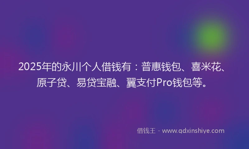 2025年的永川个人借钱有：普惠钱包、喜米花、原子贷、易贷宝融、翼支付Pro钱包等。