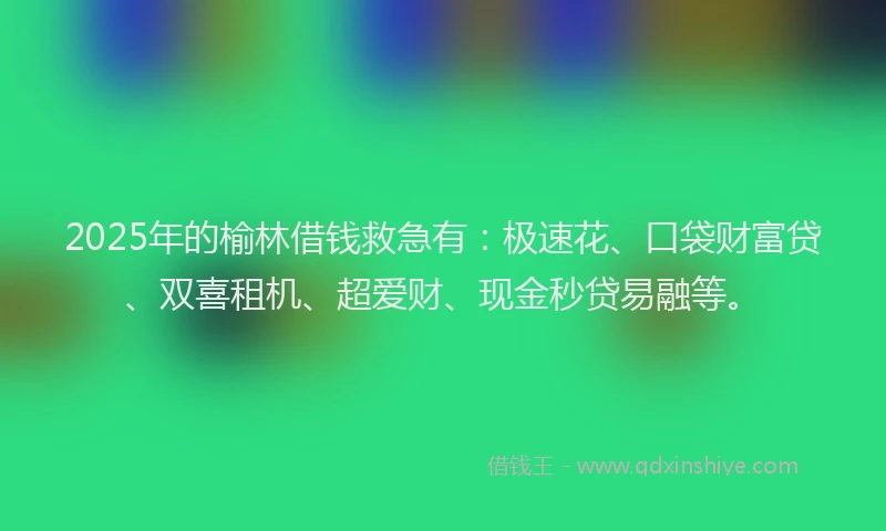 2025年的榆林借钱救急有：极速花、口袋财富贷、双喜租机、超爱财、现金秒贷易融等。