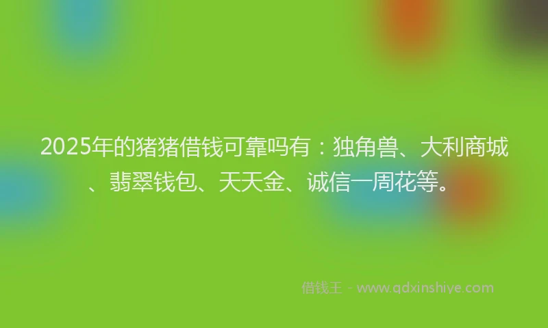 2025年的猪猪借钱可靠吗有：独角兽、大利商城、翡翠钱包、天天金、诚信一周花等。