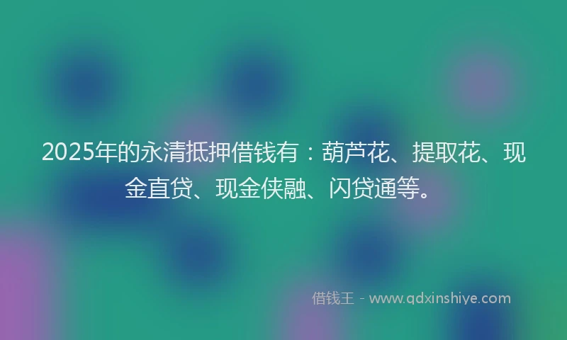 2025年的永清抵押借钱有：葫芦花、提取花、现金直贷、现金侠融、闪贷通等。