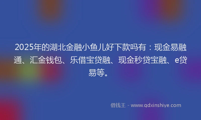 2025年的湖北金融小鱼儿好下款吗有：现金易融通、汇金钱包、乐借宝贷融、现金秒贷宝融、e贷易等。