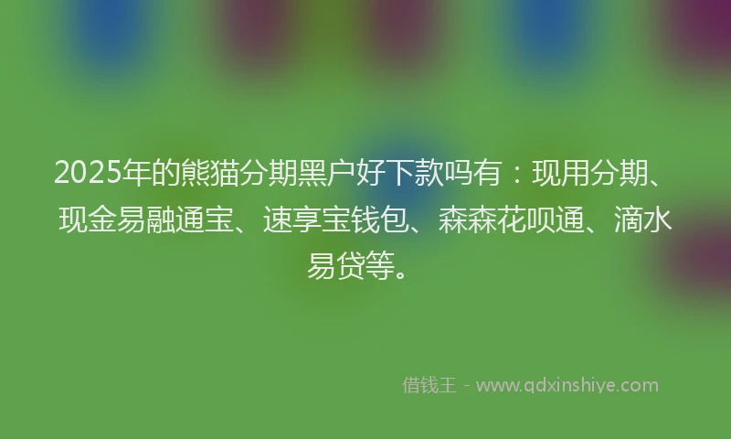 2025年的熊猫分期黑户好下款吗有：现用分期、现金易融通宝、速享宝钱包、森森花呗通、滴水易贷等。